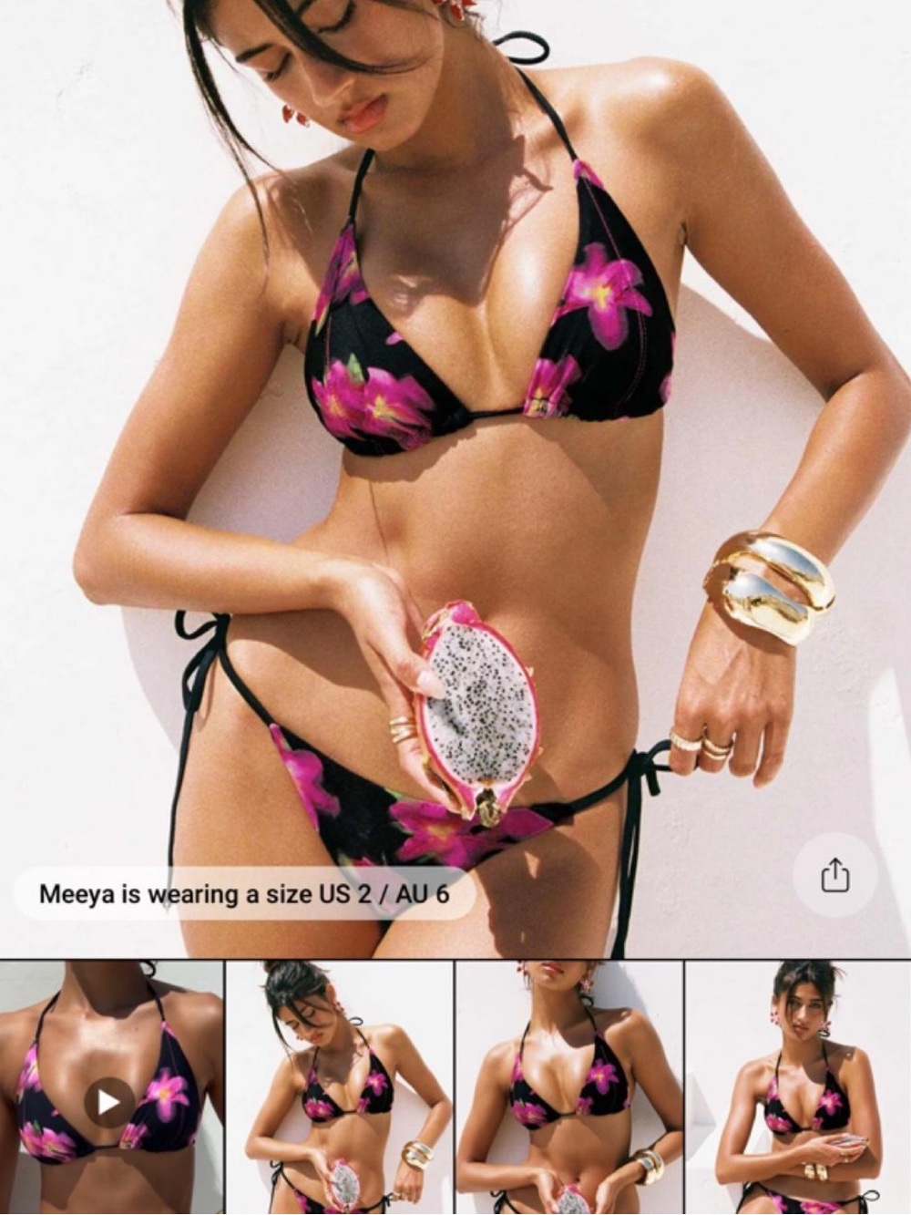 NWT Princess Polly Black/Pink Fluera High Side Tie Bikini SET
